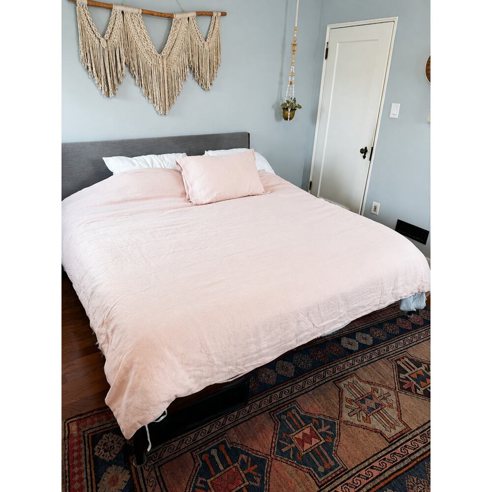 SIJO Home French Flax Linen Duvet Cover + 1 Sham Blush Pink Full/Queen Bedding